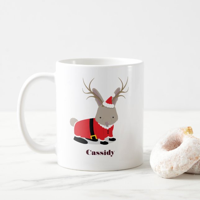 Santa Jackalope Name Weihnachten Kaffeetasse (Mit Donut)