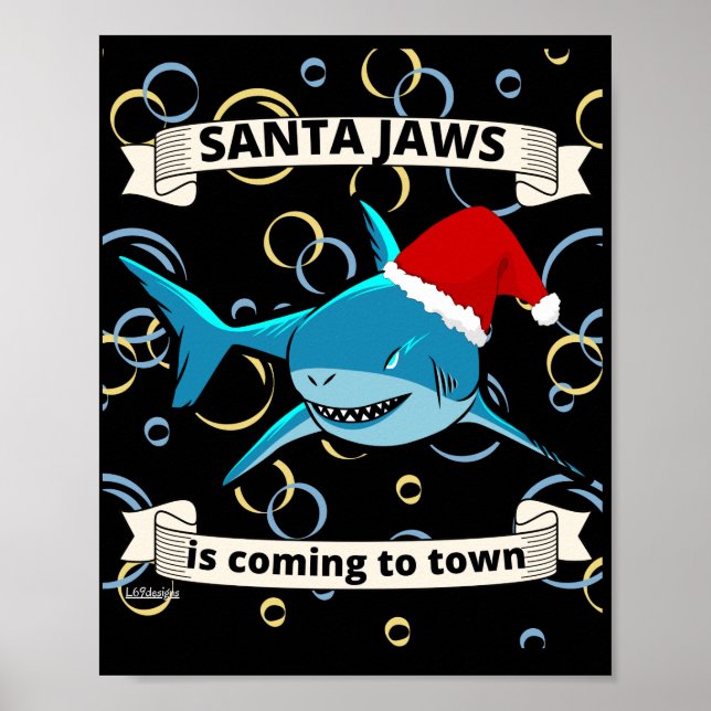 SANTA JAWS BEFINDET SICH IN DER STADT MIT lustigem Poster (Vorne)
