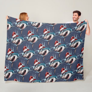 Santa Jaws Christmas Shark Cartoon Art Fleecedecke