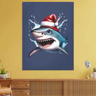 Santa Jaws Christmas Shark Cartoon Art Leinwanddruck