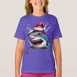 Santa Jaws Christmas Shark Cartoon Art T-Shirt