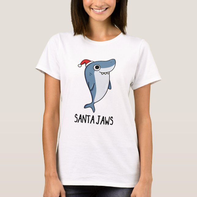 Santa Jaws Funny Shark Christmas Pub T-Shirt (Vorderseite)