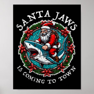 Santa Jaws kommt in die Stadt Weihnachten Santa Ja Poster
