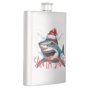 Santa Jaws Pun Zitat Weihnachten Hai Cartoon Kunst Flachmann
