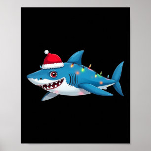 Santa Jaws Shark Christmas Lights Merry Sharkmas X Poster