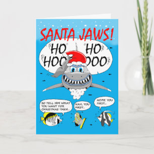 SANTA JAWS! Weihnachts-Grußkarte. Hai macht Spaß. Feiertagskarte