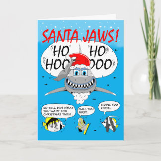 SANTA JAWS! Weihnachts-Grußkarte. Hai macht Spaß. Feiertagskarte