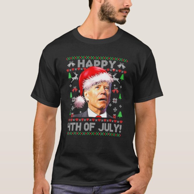 Santa Joe Biden Glückwunsch 4. Juli Ugly Weihnacht T-Shirt (Vorderseite)