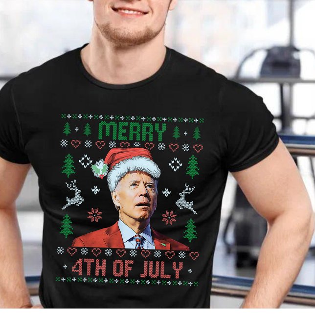 Santa Joe Biden Happy 4. Juli Ugly Weihnachten T-Shirt (Von Creator hochgeladen)