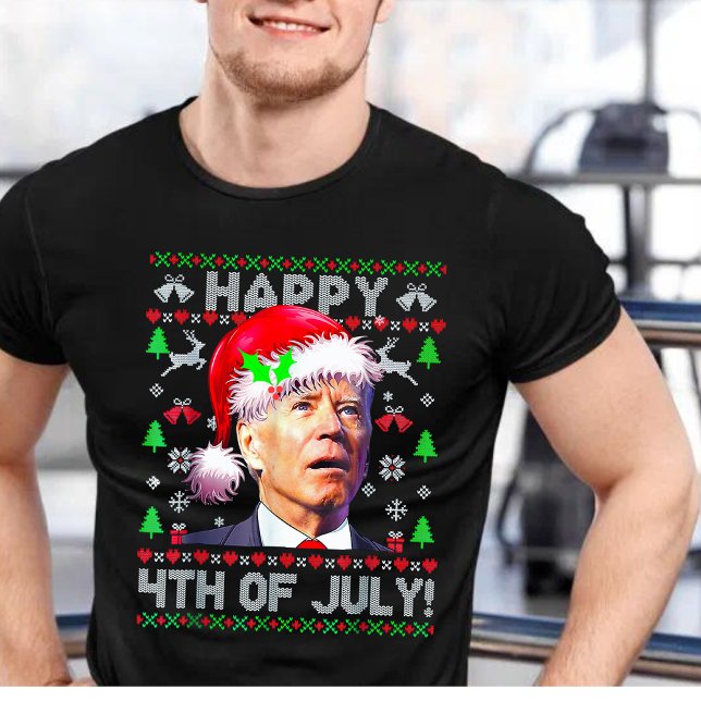 Santa Joe Biden Happy 4. Juli Ugly Weihnachten T-Shirt (Von Creator hochgeladen)