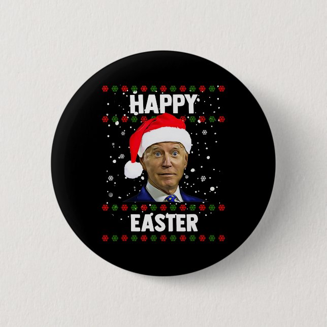 Santa Joe Biden Happy Oaster Ugly Christmas Sweate Button (Vorderseite)