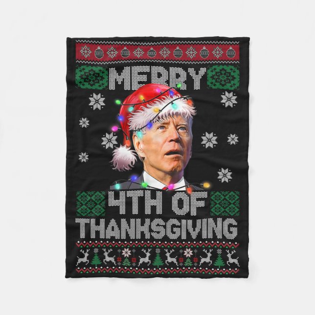 Santa Joe Biden Merry 4. Erntedank Ugly Chr Fleecedecke (Vorderseite)