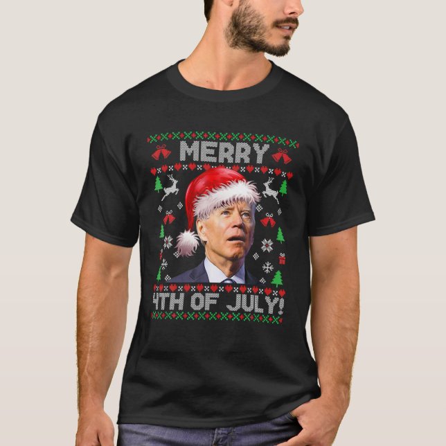 Santa Joe Biden Merry 4. Juli Ugly Weihnachten T-Shirt (Vorderseite)