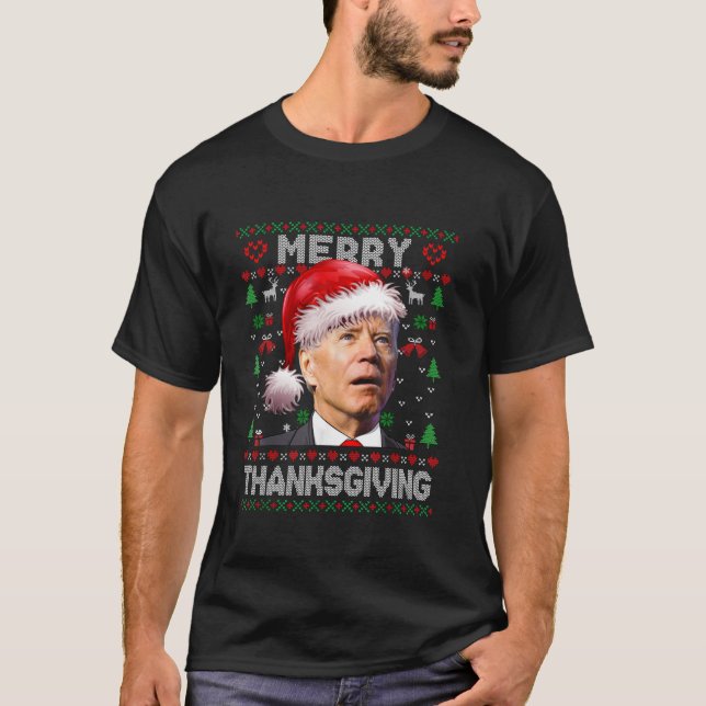 Santa Joe Biden Merry Erntedank Ugly Christmas T-Shirt (Vorderseite)