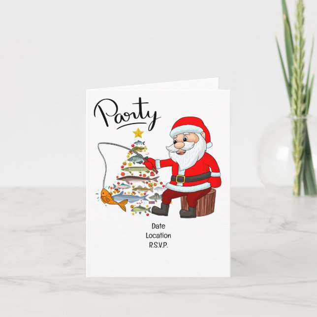 Santa Joins Fishing Fans zu Weihnachten Chef! Einladung (Vorderseite)