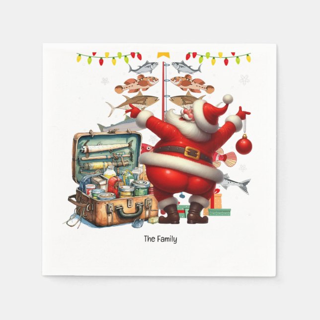 Santa Joins Fishing Fans zu Weihnachten Chef! Serviette (Vorderseite)