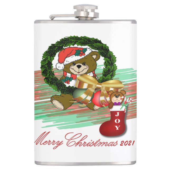 Santa Joy Sock Christmas Vinyl Wrapped Flask Flachmann (Vorderseite)