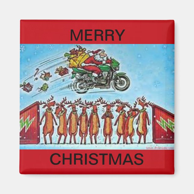 Santa Jumping Rentier auf einem Kühlschrank Magnet (Vorne)