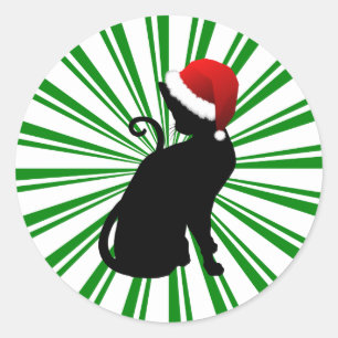 Santa-Katze mit grünen Streifen Runder Aufkleber
