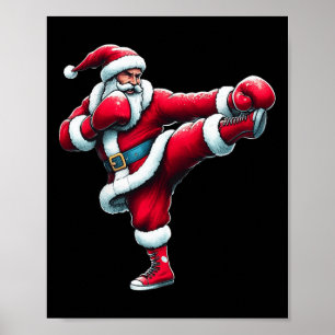 Santa Kickboxen Boxen Treten Cool Sports Christ Poster
