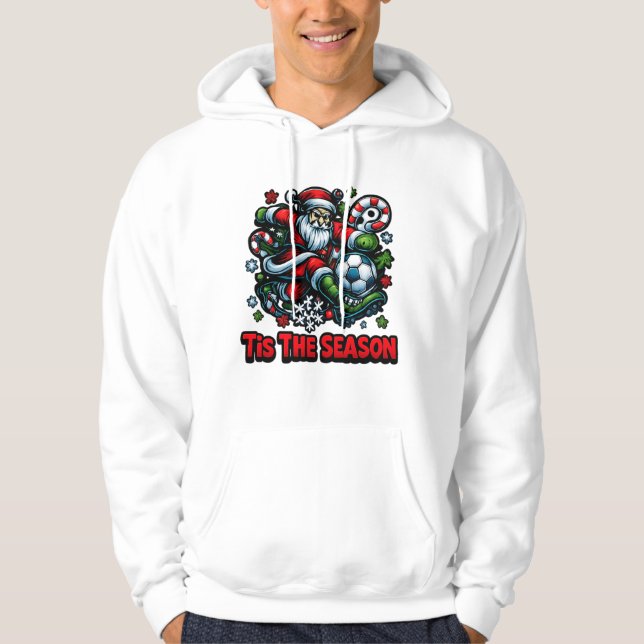 Santa Kicking Soccer Ball Weihnachtsfeiertag Hoodie (Vorderseite)