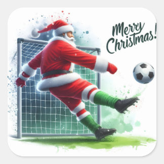 Santa Kicks ein Fußballball zum Spaß! Quadratischer Aufkleber