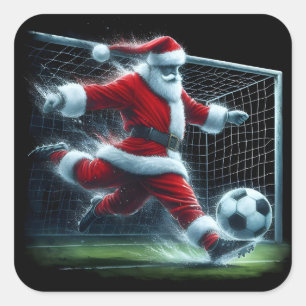 Santa Kicks Fußball Ball während eines festlichen  Quadratischer Aufkleber