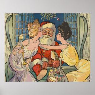Santa Kisses Vintage Weihnachten Poster