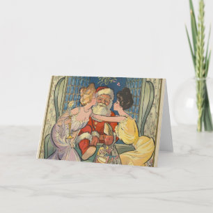 Santa Kissing Vintage Weihnachtskarte Feiertagskarte