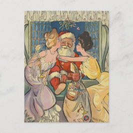 Santa Kissing Vintage Weihnachtskarte Feiertagspostkarte