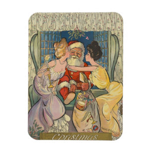 Santa Kissing Vintage Weihnachtskarte Magnet