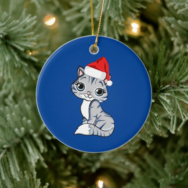 Santa Kitten Keramik Ornament (Baum)