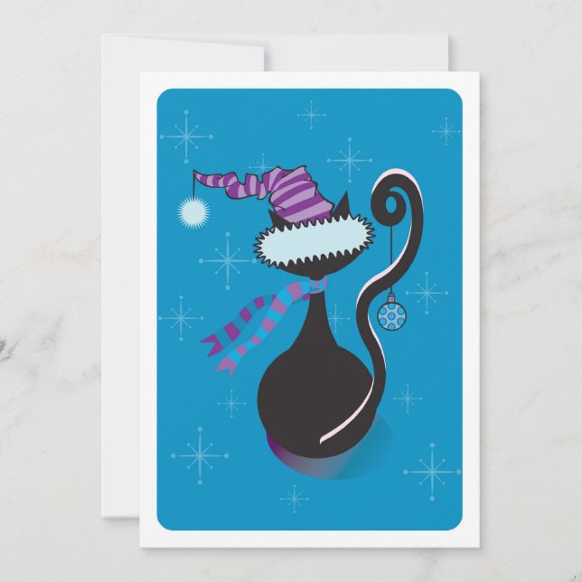 Santa Kitty Blue Einladung (Vorderseite)