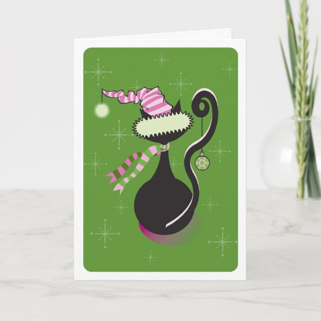 Santa Kitty Green Card Feiertagskarte (Vorderseite)