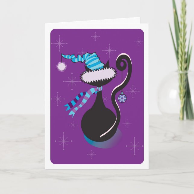 Santa Kitty Lila Card Feiertagskarte (Vorderseite)