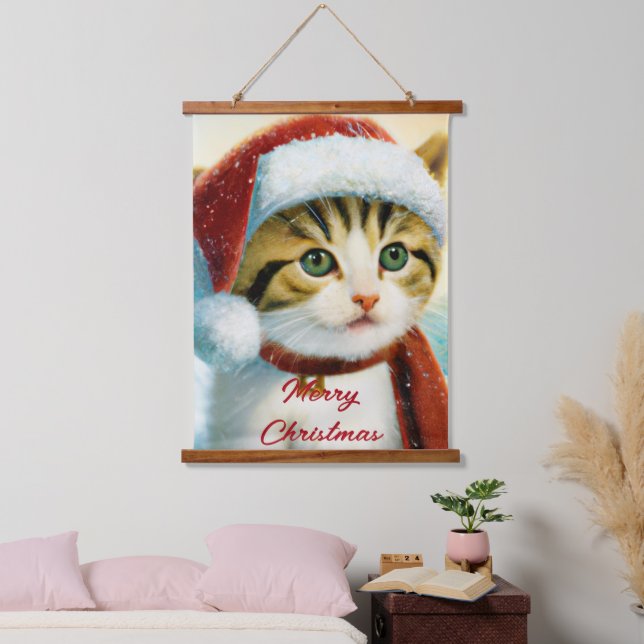 Santa Kitty Wandteppich Mit Holzrahmen (Schlafzimmer)