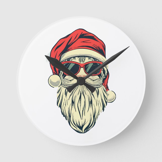 Santa-Klasse mit Brille Runde Wanduhr (Vorderseite)