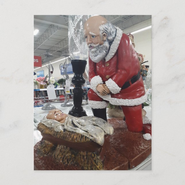 Santa Kneeling vor Christus Postkarte (Vorderseite)