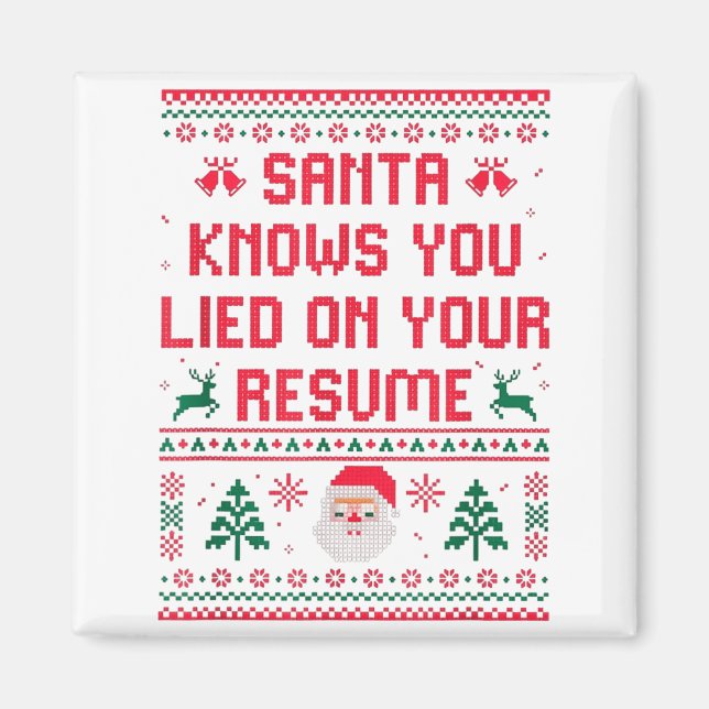 Santa Knows You Lied On Your Resume Funny Office C Magnet (Vorne)