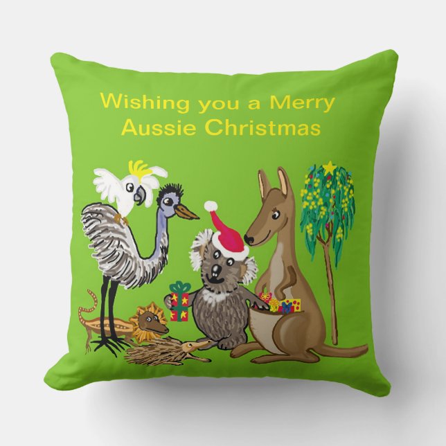 Santa koala gibt Aussie Weihnachtsgeschenke Throw Kissen (Vorderseite)