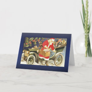 Santa kommt mit dem Auto zur Begrüßung Feiertagskarte