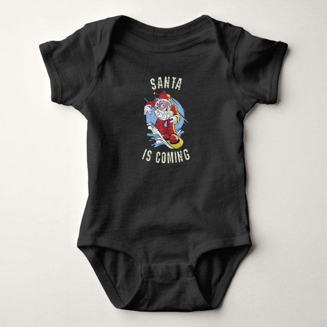 Santa kommt mit dem Snowboard Baby Strampler (Vorderseite)