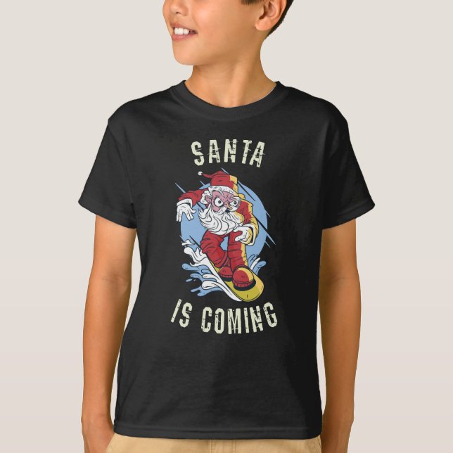 Santa kommt mit dem Snowboard T-Shirt (Vorderseite)