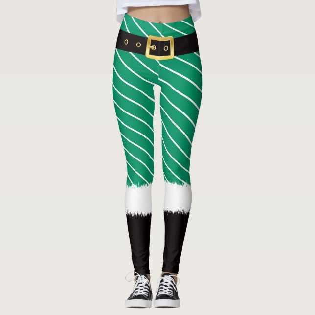 Santa Kostüme Grüne Baumwolle plüschige Leggings (Vorderseite)