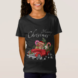 Santa Labrador Dog Riding Red Truck Merry Christma T-Shirt