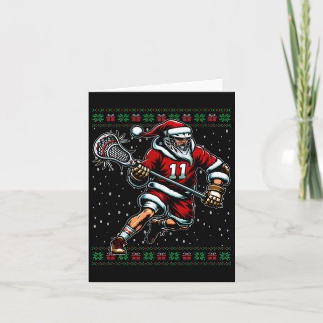 Santa Lacrosse Ugly Christmas Sweater Karte (Vorderseite)