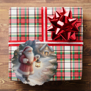 Santa Lantern Walk Winter Hütte Szene Ornament Karte