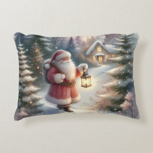 Santa-Laternenweg Winter Cottage Szene Dekokissen