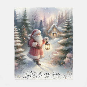 Santa-Laternenweg-Winterhäuschen-Szene Fleecedecke