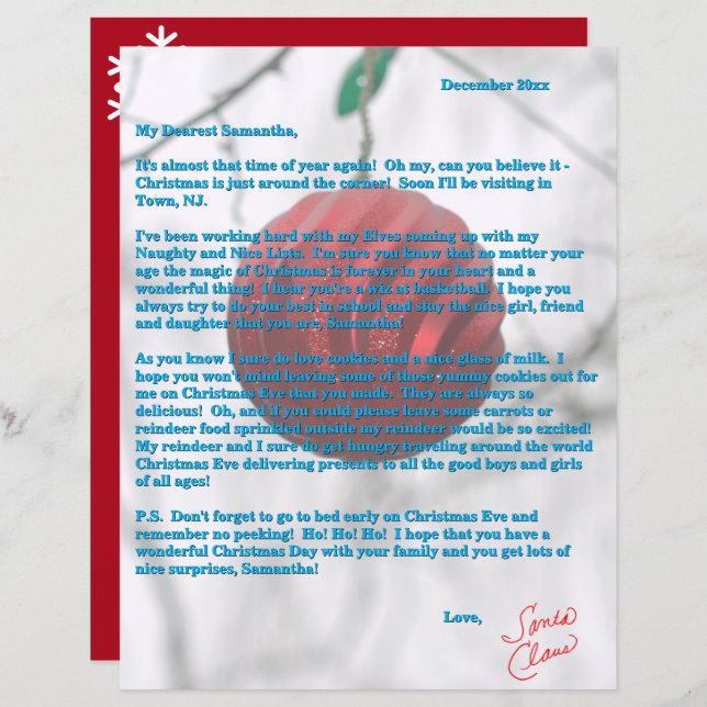 Santa Letter Red Ornament Snowflakes (Vorne/Hinten)
